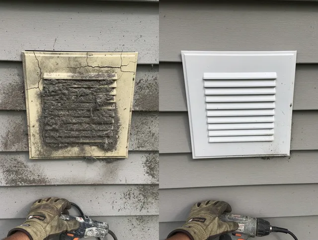 Fort Lauderdale Dryer Vent Cleaning technician installing high-quality dryer vent cover at a residential property in Fort Lauderdale