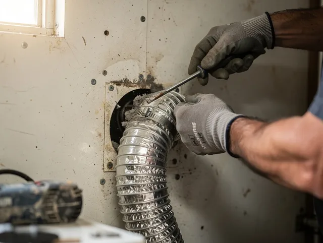 Fort Lauderdale Dryer Vent Cleaning technician performing precise dryer vent hose installation in Fort Lauderdale